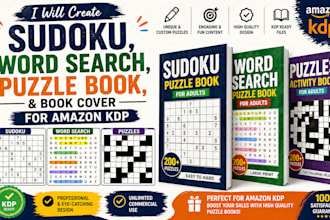 create sudoku, word search, puzzle book, book cover for amazon KDP