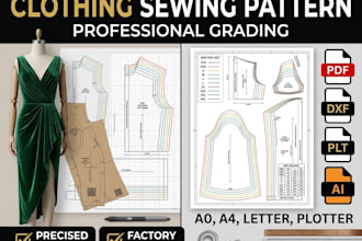 create custom clothing sewing pattern and  pattern grading in pdf and dxf