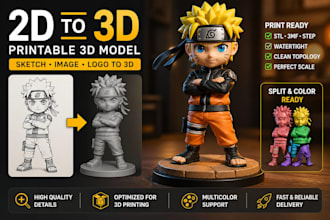 convert your 2d sketch to 3d model paint color split stl 3mf printable 3d sculpt