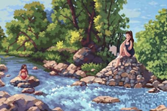 draw pixel art landscape nature pixel background wallpaper retro scene tile 8bit