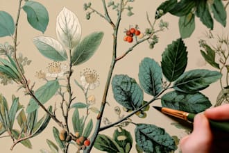 create hand drawn vintage botanical illustrations in antique style