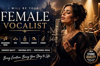 be your female vocalist for background music, epic, orchestral, ambient, strings