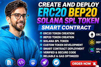 create and deploy erc20 bep20 solana spl token smart contract