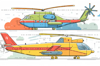 draw aircraft, airplane, helicopter into a vector cartoon