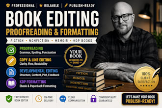 proofread, edit, format nonfiction KDP book memoir fiction novel book editor