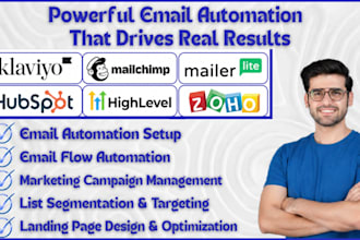setup klaviyo mailchimp mailerlit email flow marketing campaign ghl landing page