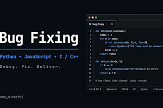 debug and fix bugs in your python javascript or cpp code