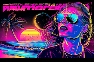 draw 80s pop cyberpunk t shirt design