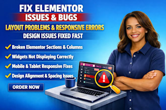fix elementor issues, bugs, layout problems, responsive errors and design issues