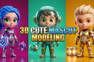 design 3d cute character chibi model 3d model, character modeling for animation