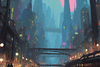 design a illustration of futuristic cyberpunk city