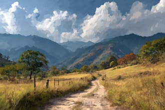 paint landscape in real oil painting