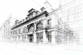 draw detailed line art or sketch of a building