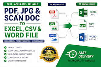 convert PDF, jpg and scan doc to excel, word and csv