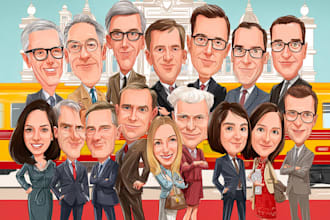 custom group caricature cartoon, business team caricature