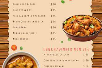 create custom menu cards and food menus for restaurants, cafes and cloud kitchen