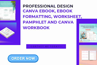 design canva ebook, ebook formatting, worksheet, pamphlet and canva workbook