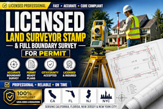 licensed land surveyor stamp and full boundary survey for permit in ca fl nj NYC