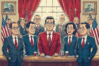 draw satirical political cartoon and character art