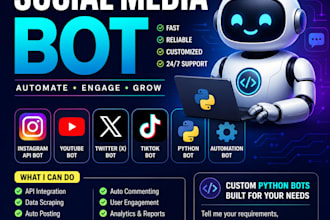 build python bot, instagram API bot, tiktok bot, twitter x bot, youtube bot