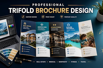 trifold brochure pamphlet design for realestate medical nonprofit fitness travel