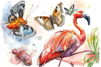 hand paint scientific watercolor animal illustrations