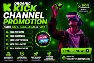 do organic kick promotion, kick channel promotion, to gain follower and viewers