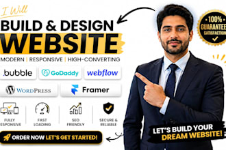 build a website and design with bubble godaddy webflow wordpress framer