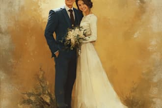 draw couple portrait for wedding illustration