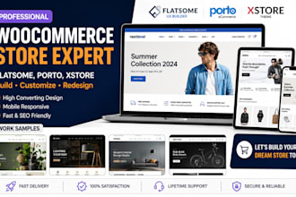 build flatsome woocommerce website, porto, xstore, customize ecommerce store