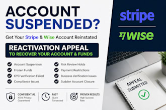 write reactivation appeal to recover your suspended stripe or wise account