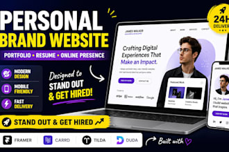 design a personal brand, portfolio website using framer, carrd, tilda, duda