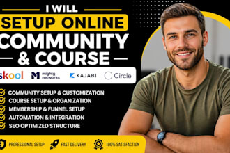 setup online community skool, mighty network, kajabi circle kajabi course setup