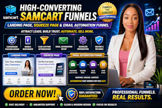 design samcart landing page, squeeze page and email automation funnel