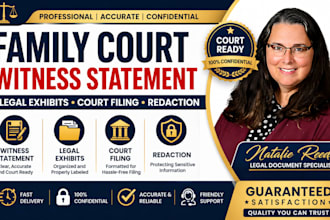 draft family court witness statement, legal exhibits, court filing redaction