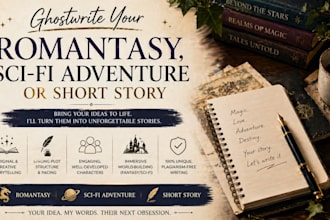 ghostwrite your romantasy novel, sci fi adventure, or short story ebook writer