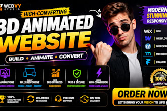 design a 3d animated website on wix webflow wordpress memberpress and framer