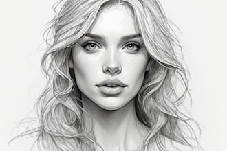 draw a charcoal and pencil digital portrait illustration