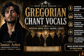 record deep male vocals in medieval monk style, sacred, latin, gregorian chant