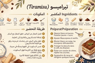 write professional recipes in arabic and french