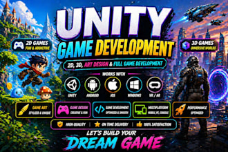 create unity 2d, unity 3d game art design, unity game development