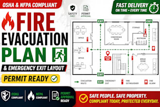 create osha nfpa compliant fire evacuation plan and emergency exit layout permit