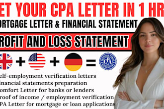 prepare CPA letter, CPA comfort letter, income verification, financial statement