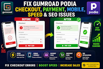 gumroad podia payment bu checkout fail mobile issue speed seo fix