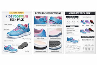 create kids shoe tech pack to bring your design to production