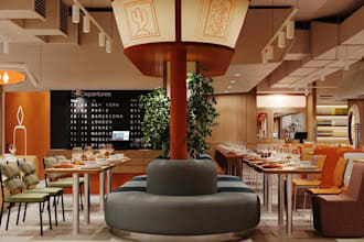 reimagine restaurant interior,coffee shop,bar render,3d cafe layout,retail store