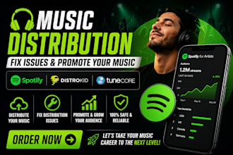 distribute your music on spotify, fix distrokid issues and promote your songs