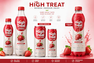 create beverage, energy drink can and bottle label design for your product