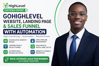 design gohighlevel website, landing page, sales funnel and ghl automation setup