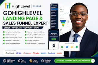 design gohighlevel website, landing page, sales funnel and ghl automation setup